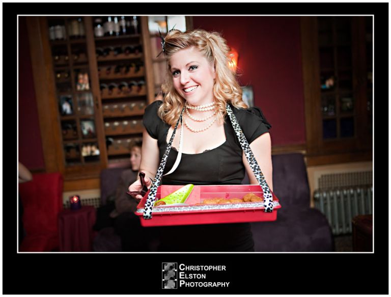 Kate served food with her 1940's Cigar Girl tray