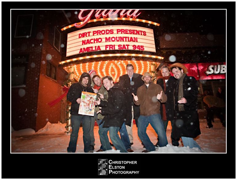 Cast and crew in the snow